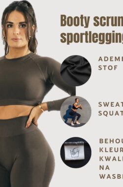 Sportchic – Sportoutfit – Sportkleding Set Dames – Squat proof – Fitness legging + Sport shirt – Yoga Kleding – Sport Top – Sport Shirt dames – Fitness Legging – Fitness Kleding Set Voor Dames – Bruin – S