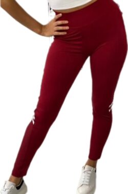 Sportlegging – Dames – Highwaist – Maat L-XL 40-42 – Yoga legging – Kleur Bordeaux Rood – doorzichtig stukje benen.