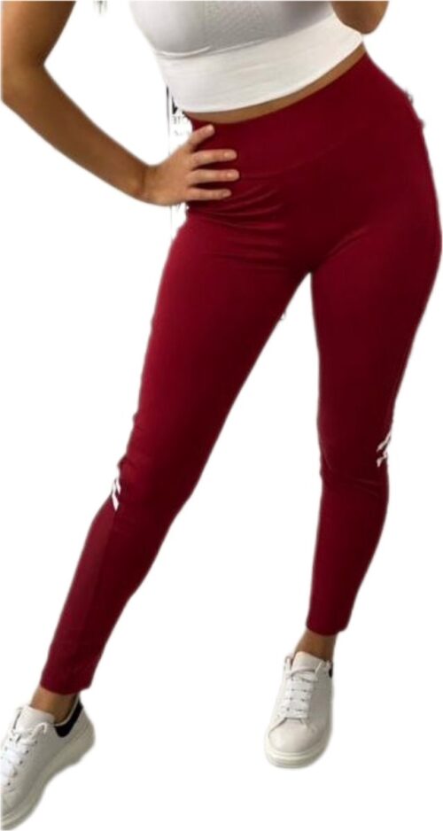 Sportlegging - Dames - Highwaist - Maat L-XL 40-42 - Yoga legging - Kleur Bordeaux Rood - doorzichtig stukje benen.