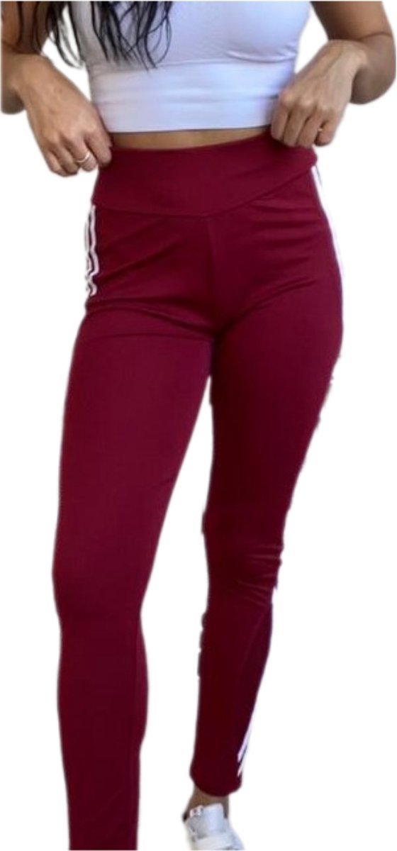 Sportlegging - Dames - Highwaist - Maat S-M 36-38 - Yoga legging - Bordeaux Rood - doorzichtig stukje benen.