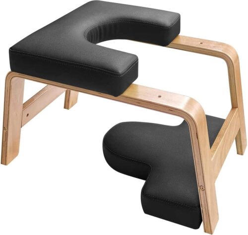 Yogastoel - Hout met Wit Kussen - Hoofstand en Meditatie Stoel - Yoga Kruk - Oefening Handstand Trainer
