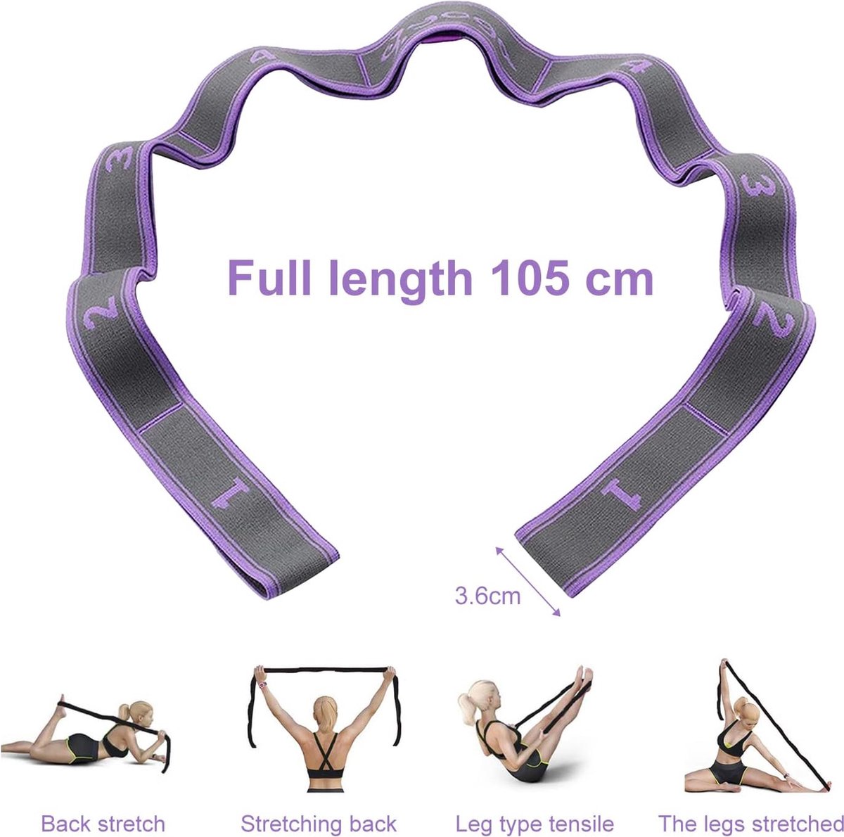 2 stuks elastische fitnessriem, yoga-riem, elastisch verstelbaar, gymnastiekriem, spanriem voor yoga, dans, spiertraining