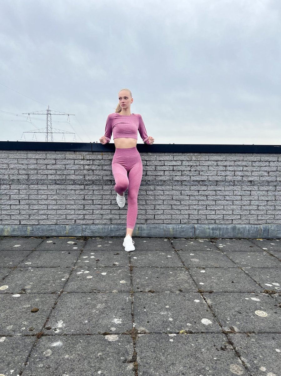 5-Delig Sportsetje-Roze - Maat L Fitness - gym kleding - Yoga set - sport kleding voor dames