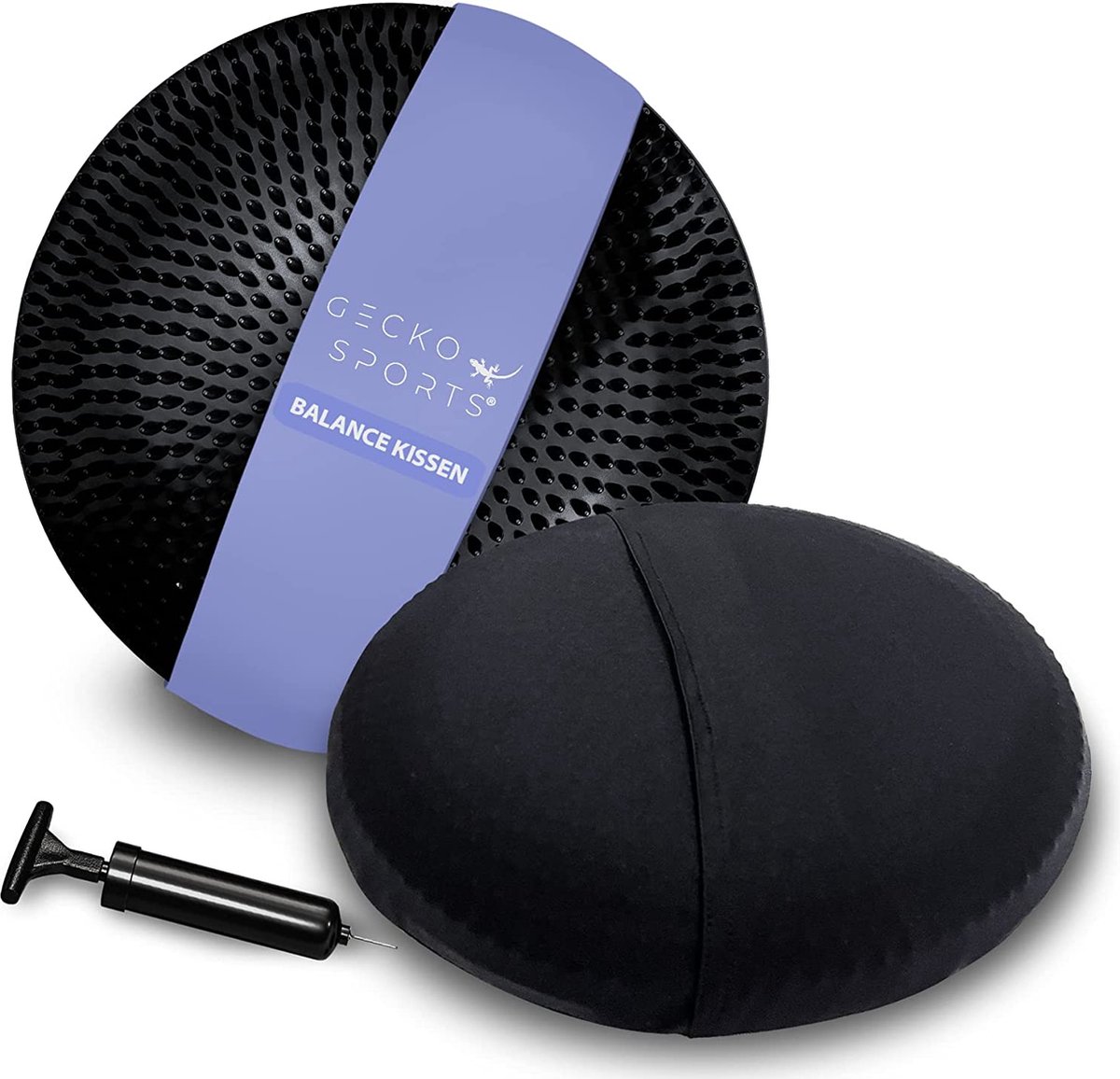 Balanskussen met hoes in zwart, 33 cm, met pomp, bolzitkussen, balanskussen - kussen met onderhoudsvriendelijke, wasbare, elastische hoes voor een comfortabelere zitervaring