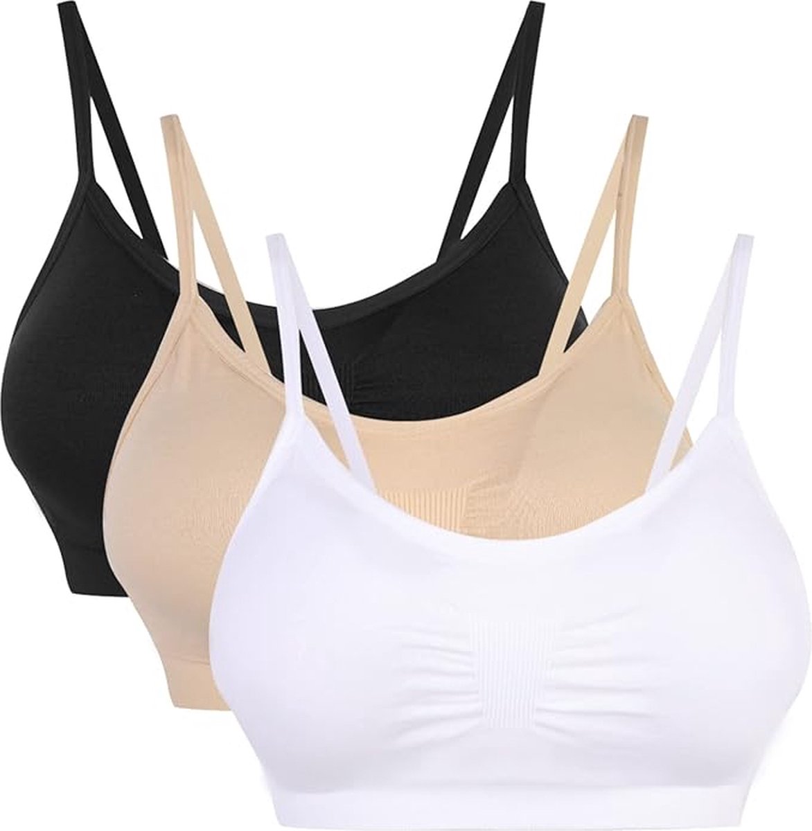 Dames ondergoed Strech Duenn Push up Yoga Sports BH Bra Top Set voor fitnesstraining bekleding 2-/3-pack - kleuren Wit+Beige+zwart - maat XL