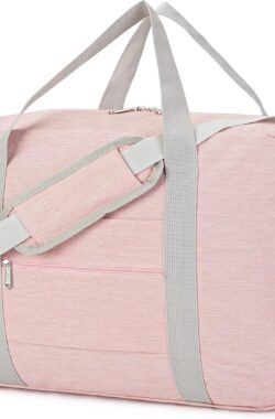 Handbagagetas voor vliegtuig, opvouwbare reistas voor dames, weekendtas, sporttas, handbagage, koffer, groot, roze, roze