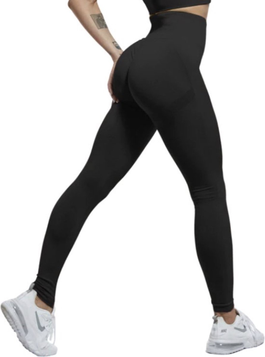 June Spring Sportlegging - Maat M/Medium - Kleur Zwart - Dames Sportlegging - Sportbroek dames - Push up - Shape Legging - High Waist - Fitness Legging - Yoga Pants