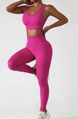 LINEY – Gymset – 2delig – Maat XL – Fuchsia – Fitness set – Fitness legging – Sportset – Sportkledingset – Sportlegging – Yogaset – Yogalegging en top