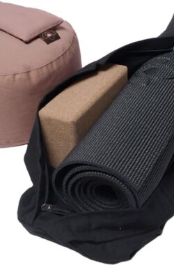Luxe pakket yogamat, meditatiekussen, blok, oogkussen en tas – zwart