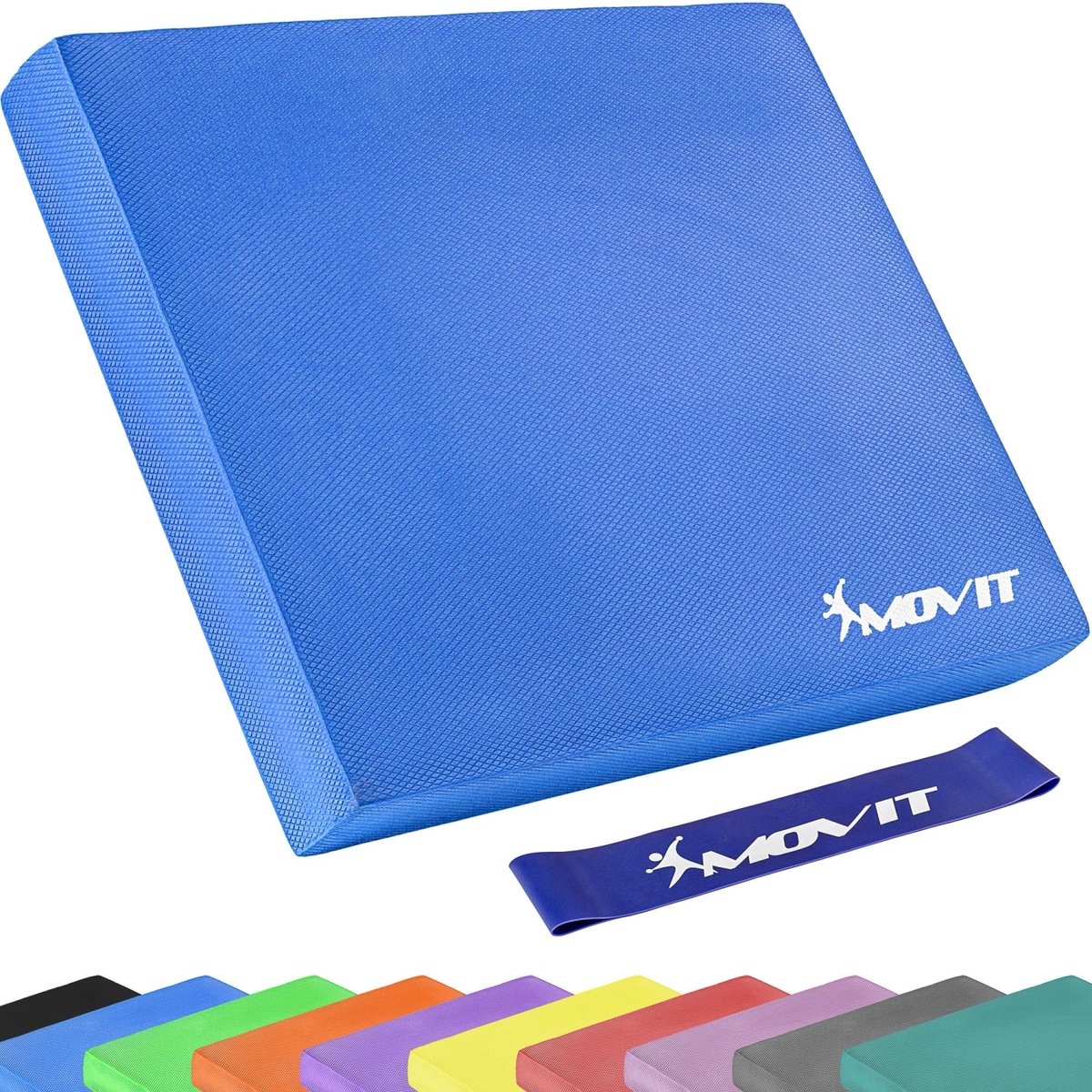 MOVIT® Balance Pad met Fitnessband - Set van 2 - Balanskussen - Yoga - Pilates - Meditatie - Blauw