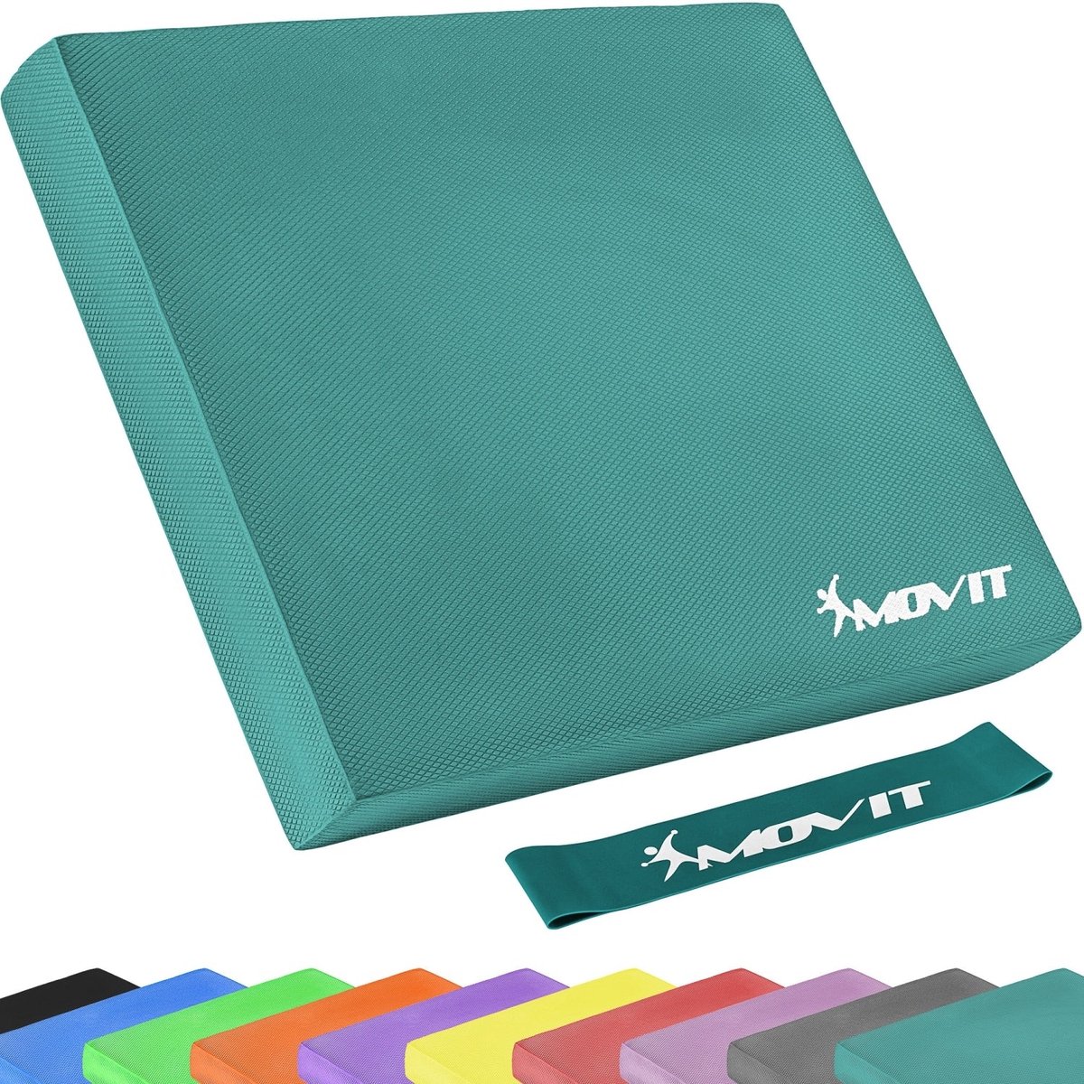 MOVIT® Balance Pad met Fitnessband - Set van 2 - Balanskussen - Yoga - Pilates - Meditatie - Petrol