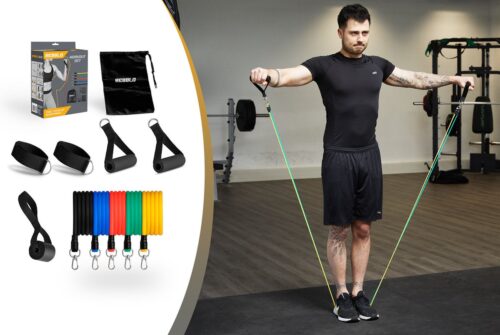 Rebblo - Home Workout Set - 10-delig - Weerstandsbanden - Enkelbanden - Handvaten - Deuranker - Fitness Set Incl. Opbergtas - 2/3/4/5/6 kg