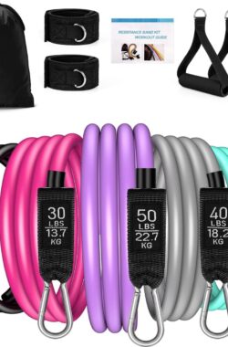 Luxiba – Spiertraining fitnessbanden krachttraining set weerstandsbanden expander weerstandsbanden set 12 kleurverloop roze band stapelbaar tot 150 LBS
