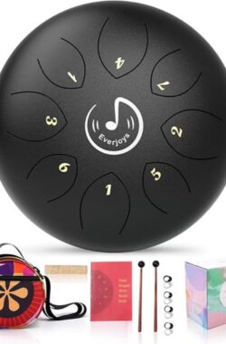 Tongdrum – Handpan – Staal – Tongue Drum Set – Muziekinstrument – 8 Noten – met Draagtas & Muziekboek – Meditatie / Yoga – Zwart