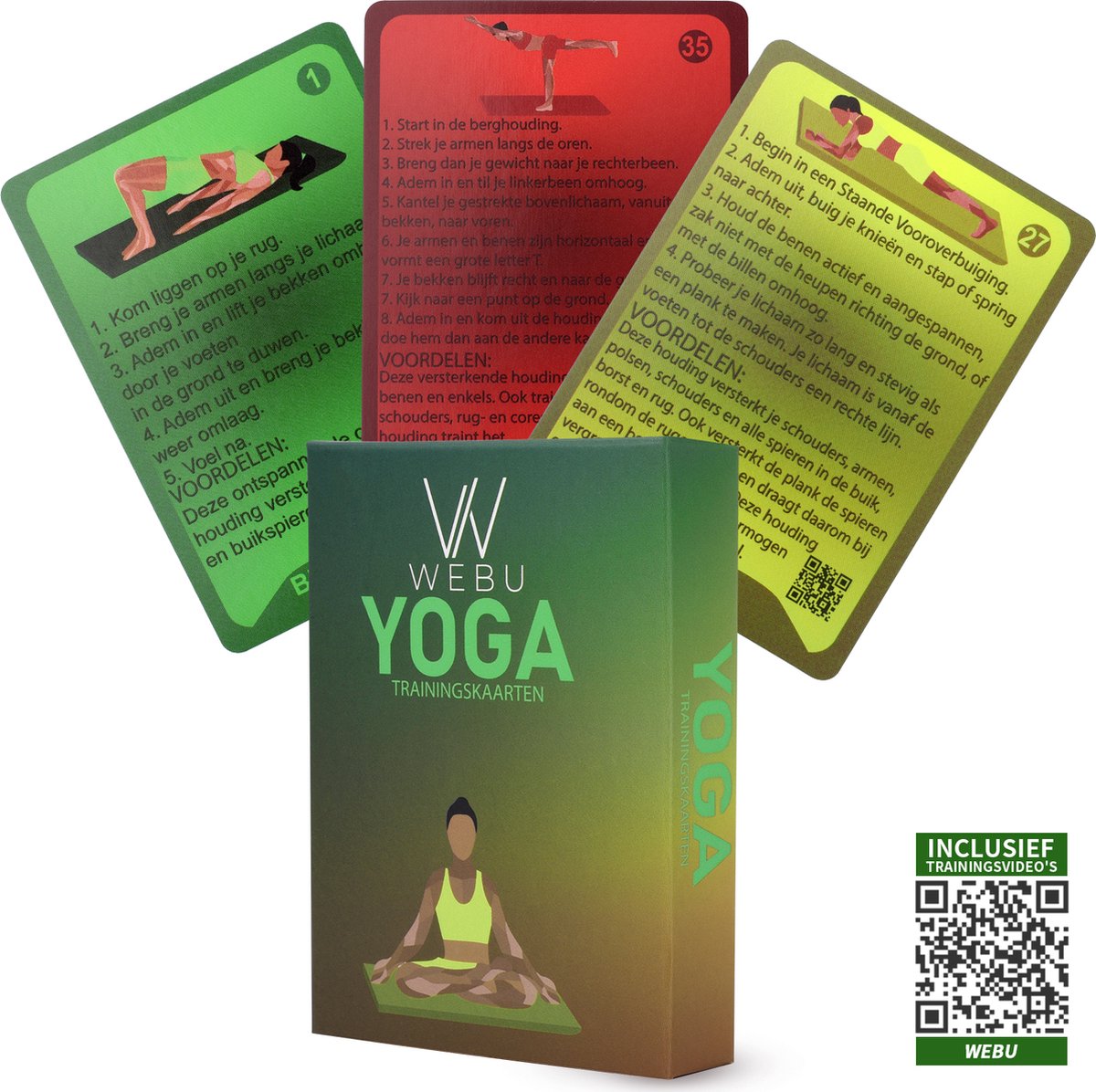 WEBU 51 Yoga Kaarten - Yoga Trainingskaarten - Yoga Oefeningen - Yoga voor Thuis - Sporten - Fitness - Mat - Pilates - Incl. professionele trainingsvideo's