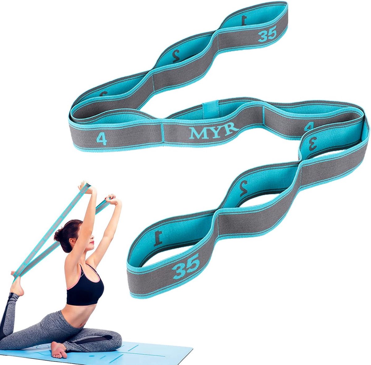 Yoga stretchband Yogaband met 9 lussen Stretchband Multifunctionele fitnessbanden Yoga stretchband Zeer elastische gymnastiekband voor trainingsband Fitnessband, danstraining,