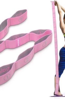 Yogaset, stretch yogaband met 9 strikken, wasbaar, gemakkelijk te dragen en zeer elastische gymnastiekband, ideaal stretchband voor warme yoga (roze)