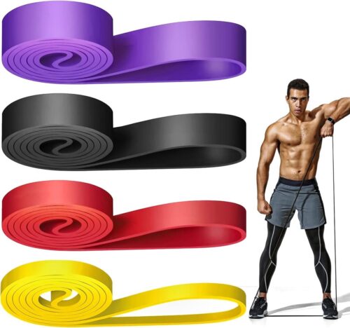 fitnessbanden, weerstandsbanden set met 4 verschillende niveaus, weerstandsbanden, elastieksporten, gymnastiekband, trainingsbanden, fitnessband voor krachttraining, Pilates, yoga voor mannen en vrouwen