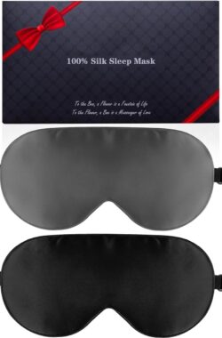 2X Zijden slaapmasker, 2-pack 100% echt natuurlijk, puur zijden oogmasker met verstelbare riem, oogslaapmasker, Eye Sleep Shade Cover voor zomerreizen Vermindert gezwollen ogen
