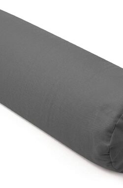 Present Mind® Yin Yoga Bolster – EU-made – Ø20cm Grey Cushion – 100% Natural Bolster w/ Buckwheat Filling – Washable Cover
