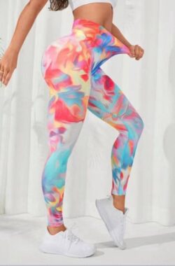 FLASHY GYM LEGGING – Maat L – Multicolour Rood – Felgekleurd – Fitness legging – Sportlegging – Yogalegging – Hardlooplegging