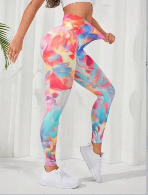 FLASHY GYM LEGGING - Maat L - Multicolour Rood - Felgekleurd - Fitness legging - Sportlegging - Yogalegging - Hardlooplegging