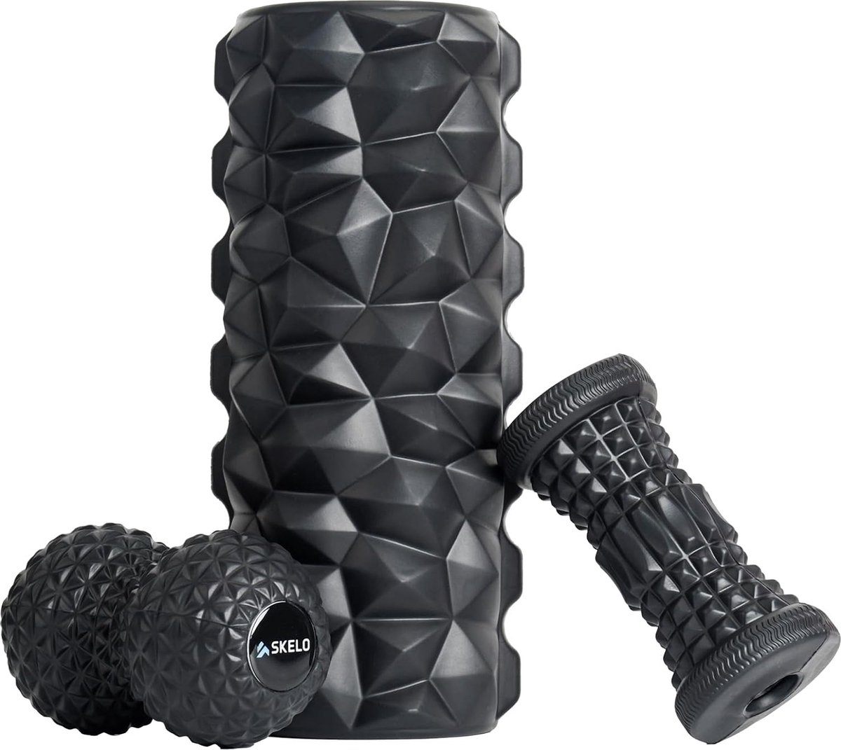 Fasciarol, fasciarollenset met fasciarol met 3D-textuurmassage/fasciarol klein/fasciabal, EVA-schuimroller voor yoga, pilates, diepe spiermassage (zwart)