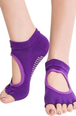 Finnacle – Anti-slip Yoga Sokken – Maat: 34 – 39 (EUR) – Open Teen en Instap – Geschikt voor Sport – 1 Paar – Donker Paars