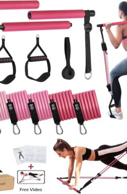 Fitnessbanden Pilates-barset met 6 weerstandsbanden 20/30/40lbs of 30/40/50lbs, weerstandsbanden verstelbaar en afneembaar, Pilates-stang, handgrepen, deuranker
