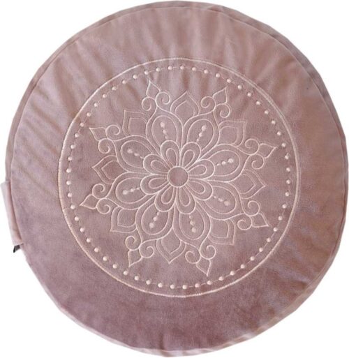 Fluwelen Meditatiekussen | Roze met Mandala borduursel | ⌀30cm - 15cm
