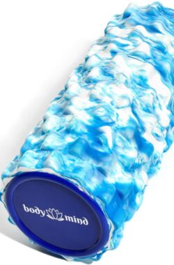 Foamroller – te gebruiken voor zelfmassage en spier- en bindweefseltraining – 33 x 14,5 cm – (Blauw-Wit)