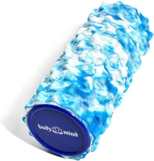 Foamroller - te gebruiken voor zelfmassage en spier- en bindweefseltraining - 33 x 14,5 cm - (Blauw-Wit)
