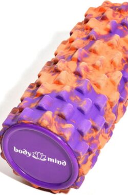 Foamroller – te gebruiken voor zelfmassage en spier- en bindweefseltraining – 33 x 14,5 cm – (Oranje-Lila)