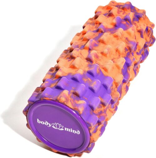 Foamroller - te gebruiken voor zelfmassage en spier- en bindweefseltraining - 33 x 14,5 cm - (Oranje-Lila)