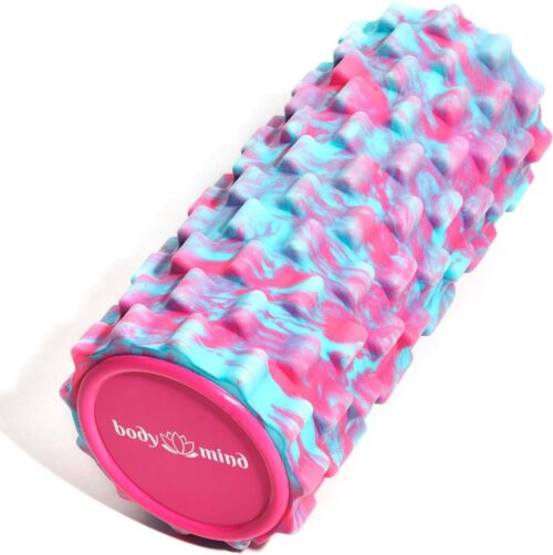 Foamroller - te gebruiken voor zelfmassage en spier- en bindweefseltraining - 33 x 14,5 cm - (Roze-Blauw)