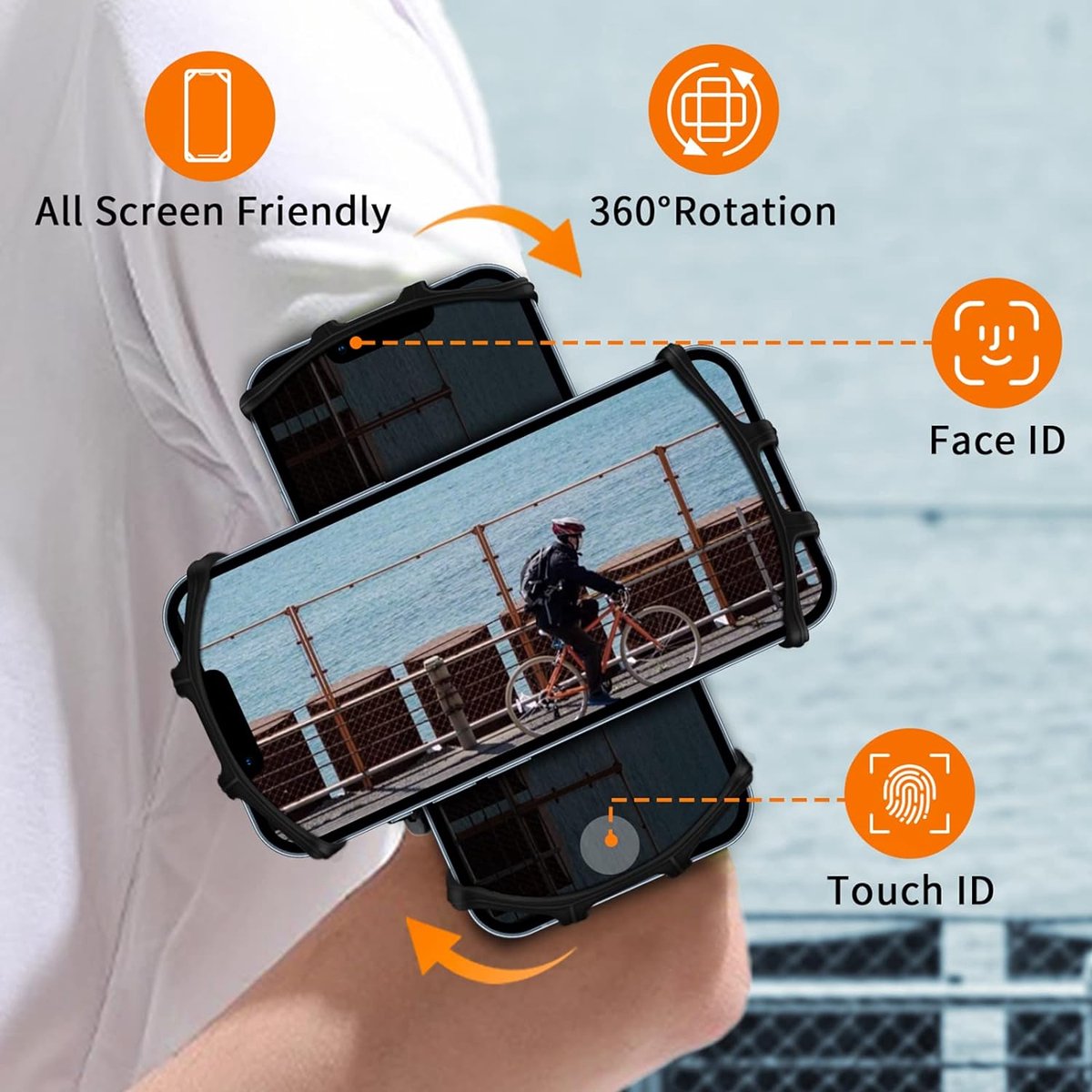 Gsm-armband joggen, 360 ° draaibare afneembare mobiele telefoonhoes joggen universele telefoonhouder sportarmband mobiele telefoon lopen wandelen klimmen fitness