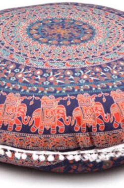 Indiaas mandala-tapijt, ronde zitplaatsen, mandala-kussen, meditatie kussensloop, handgemaakte kusseninzet, ronde mandala-kussen, blauw en rood