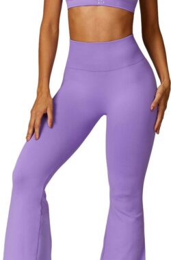 June Spring – Sport Legging – Maat L/Large – Kleur Lila – Flaired – Hoogwaardige kwaliteit – Vocht afvoerend – Flexibel – Comfortabel – Bil Lift – Anti-cellulite
