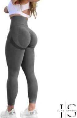June Spring Sportlegging – Maat S/Small – Kleur Grijs – Dames Sportlegging – Sportbroek dames – Push up – Shape Legging – High Waist – Fitness Legging – Yoga Pants
