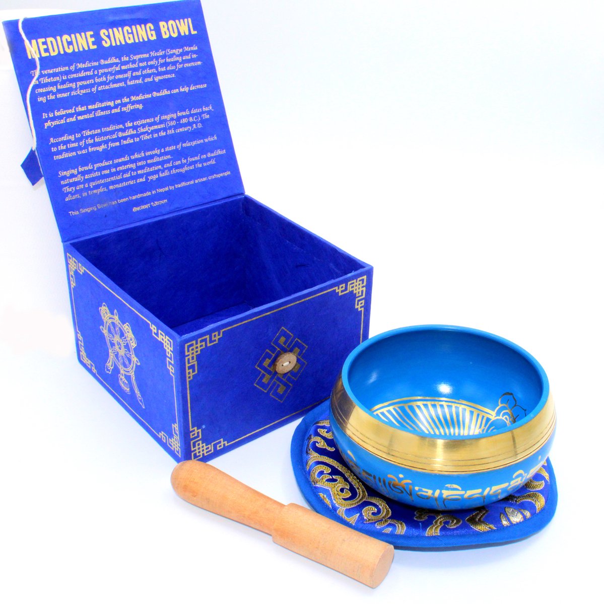Medicijn Boeddha Klankschaal Set - Blauw - Messing - 13x8cm - 500 Gram