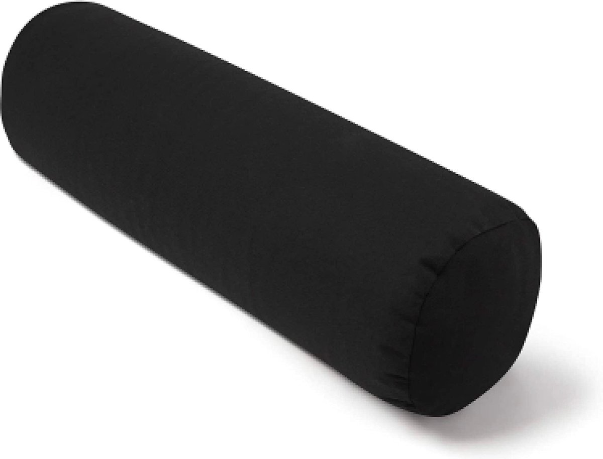 Present Mind® Yin Yoga Bolster - EU Made - Ø20 cm Black Cushion - 100% Natural Bolster w/ Buckwheat Filling - Washable Cover