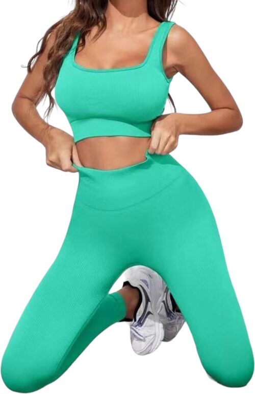 PureSquare - sportset - legging - sporttop - turquoise - maat M - vaste cups - fitness - sport - yoga - mode