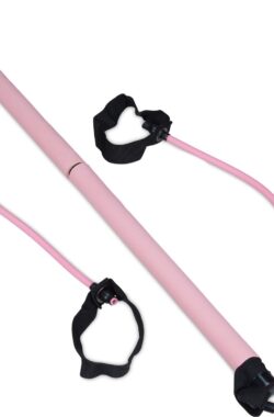 Relaxdays pilates stick – weerstandsbanden – pilates bar – met handvaten – roze/zwart