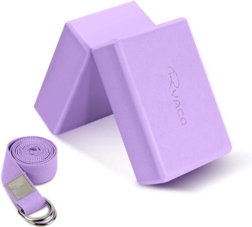 Ryaco Yoga Blokken Set Lilac Paars + Gratis Yoga Riem | EVA Foam | 2 Yoga Blokken | (23x16x7.5 cm)