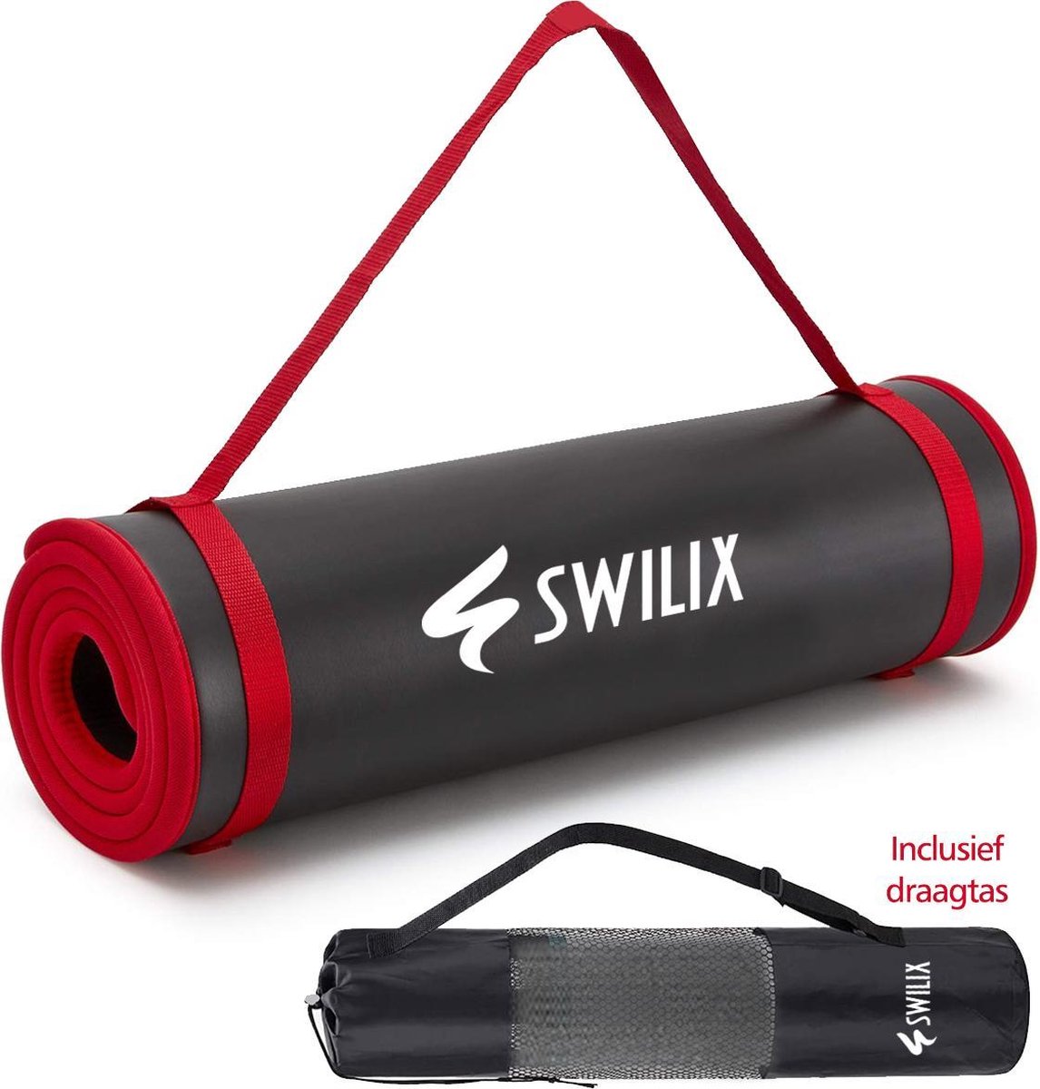 SWILIX ® Yoga Mat - Incl. Draagriem En Draagtas - Extra Groot - Zwart - 190 x 66 x 1.1 cm