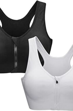 Sportbeha Voor Vrouwen Rits Vooraan Vrouwen Fitness Pilates Yoga Beha All Rouns Sports Beha – Zwart en Wit/XL