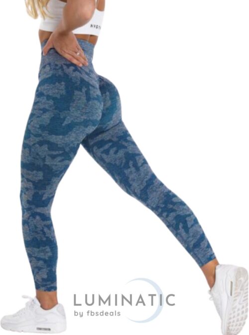 Sportlegging Dames - Yoga Legging - Fitness Legging - Legging Dames - Sport Legging - Shapewear Dames - Camouflage Broek - Camo | Luminatic® | Blauw | S