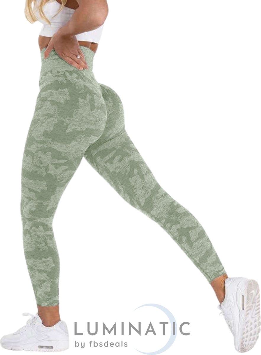 Sportlegging Dames - Yoga Legging - Fitness Legging - Legging Dames - Sport Legging - Shapewear Dames - Camouflage Broek - Camo | Luminatic® | Groen | M