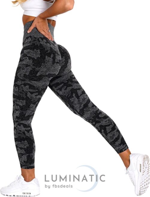 Sportlegging Dames - Yoga Legging - Fitness Legging - Legging Dames - Sport Legging - Shapewear Dames - Camouflage Broek - Camo | Luminatic® | Zwart | Maat S