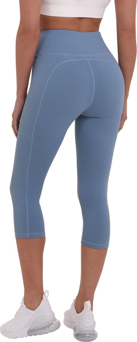 TCA Women's Equilibrium Running/Yoga Capri Legging with Side Pocket - Blue Shadow, L